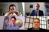 Meeting – Desktop-Ansicht einer Online-Telefonkonferenz (Gregor Knop, l.o., Jürgen Heimüller, r.o., Gabriela Lindl, l.u., Gisa Flake, r.u.)