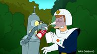 Futurama – L-R: Auch nach dem Abschluss der Polizeiakademie hat Bender einfach keinen Respekt vor Fry