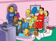 Die Simpsons – Homer (4.v.l.) soll beim Superbowl-Endspiel die Halbzeit-Show produzieren, doch wird ihm das gelingen?
