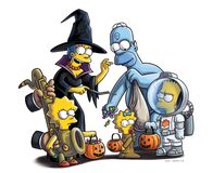 Die Simpsons – "TREEHOUSE OF HORROR XXII" - Gruselige Geschichten mit Lisa (l.), Marge (2.v.l.), Maggie (M.), Homer (2.v.r.) und Bart (r.) Simpson ...