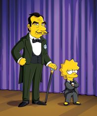 Die Simpsons – Lisa (r.) freundet sich mit einem alten Magier (l.) an, der seine Zaubertricks an sie weitergibt. Sie tritt daraufhin als "The Great Simpsina" auf, jedoch bemerkt sie, dass die Konkurrenz es auf sie abgesehen hat ...