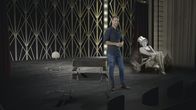 Deutschland in ... – Mirko Drotschmann neben einer Grafik von Marlene Dietrich, die die "neue Frau" der Zwanziger Jahre verkörpert.