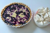 Hüter der Südseeinseln – In Finnland wird der Heidelbeerkuchen gerne mit Kermaviili, der finnischen Crème fraîche, bestrichen. Serviert wird er mit einer Kugel Vanilleeis.