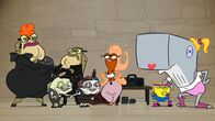 SpongeBob Schwammkopf – v.li.: Mama Bass, Slappy Laszlo, Bubble Bass, Slippy, Suzie, SpongeBob, Pearl