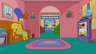 Die Simpsons – (v.l.n.r.) Lisa; Marge; Homer; Duffman