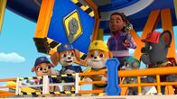 Rubble und Crew – v.li.: Mix, Wheeler, Rubble, Mayor Greatway, Mr. Ducky Doo, Motor, Charger
