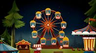 Unser Sandmännchen – Am Abend ist der Rummelplatz schön beleuchtet.