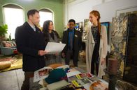 Elementary – L-R: Sherlock Holmes (Jonny Lee Miller), Joan Watson (Lucy Liu) and Detective Marcus Bell (Jon Michael Hill)