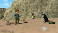 Feuerwehrmann Sam – Norman und Mandy entdecken am Strand einen Pinguin.