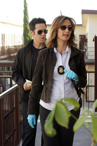 Numb3rs - Die Logik des Verbrechens – Im Zusammenhang mit einem OK-Prozess werden zwei Zeugen umgebracht. Robin Brooks (Michelle Nolden, r.), Staatsanwältin in diesem Verfahren und Ex-Freundin von Don (Rob Morrow, l.), gerät anfangs selbst unter Verdacht ...