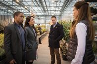 Elementary – Bei ihren Ermittlungen zum Tod eines Mitglieds aus Holmes Imker Community, treffen Holmes (Jonny Lee Miller, 2.v.r.), Watson (Lucy Liu, 2.v.l.) und Detective Bell (Jon Michael Hill, l.) auf die brillante Insektenforscherin Tara Parker (Sutton Foster, r.) ...