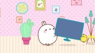 Molang – Molang und Piu Piu versuchen den Fernseher anzuschließen.