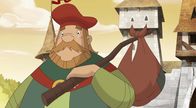 Der kleine Ritter Trenk – Früh am Morgen und in seinem Bündel gut mit Lebensmitteln ausgestattet bricht Ritter Hans zu seiner gefährlichen Reise auf.