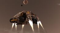 Mars-Rover: Erforschung des Roten Planeten – CGI-BILD: Abstiegsbühne des Mars Science Laboratory, auch bekannt als Sky Crane, mit verstautem Rover vor dem Einsatz.