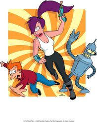 Futurama – (6. Staffel) - Mit seinen neuen Freunden Leela (M.) und Roboter Bender (r.) erkundet Fry (l.) den Weltraum.