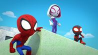 Triff Spidey und seine Super-Freunde – L-R: Spidey, Ghost-Spider, Spin