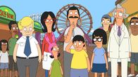 Bob's Burgers – Hugo (3.v.l.), Linda (4.v.l.), Louise (5.v.l.), Bob (m.), Gene (5.v.r.), Tina (4.v.r.), Mr. Fischoeder (3.v.r.)