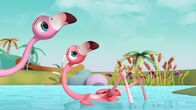 Wissper – Wissper - Lasst mal den Orang- Utan ran - Betty und Frank Flamingo sind mal wieder in Sorge um ihren Nachwuchs. Erst ist ihre kleine Tochter Peggy verschwunden und als sie wieder auftaucht, gibt es ein neues Problem. Wissper eilt herbei, um das Flamingo-Mädchen aus der Liane zu befreien, in der es sich verheddert hat. Aber das ist gar nicht so einfach und bedarf der Hilfe eines außergewöhnlich begabten Freundes. Foto: ORF/STUDIO 100 MEDIA. Veröffentlichung honorarfrei nur für redaktionelle Berichterstattung in Sendungszusammenhang und mit Copyrightangabe. Kontakt: foto@orf.at