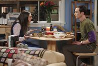 The Big Bang Theory – Geraten in einen handfesten Streit: Sheldon (Jim Parsons, r.) und Amy (Mayim Bialik, l.) ...