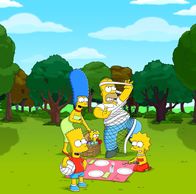 Die Simpsons – (23. Staffel) - Die Simpsons sind eine nicht alltägliche Familie: Maggie (M.), Marge (2.v.l.), Lisa (r.), Homer (2.v.r.) und Bart (l.) ...