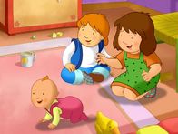 Lauras Stern – Das Baby (li.) ist viel schneller, als Laura (re.) und Tommy (Mi.) gedacht haben.