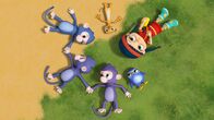 Wissper – Wissper - Das Vertrauens- Spiel - Affe Boris war eine Zeit lang bei anderen Affen zu Besuch und hat von diesen viel neues gelernt. Zuhause will er den anderen dann einiges davon beibringen, doch seine Freunde Frankie und Alfie wollen jedoch nichts davon kennenlernen. Wissper bittet Erdmännchen Monty um Hilfe und der bringt diesen nun bei, wie man mit dem "Vertrauens-Spiel" lernt, einander zu vertrauen und keine Angst vor etwas Neuem zu haben, sondern es mal erst auszuprobieren. Foto: ORF/STUDIO 100 MEDIA. Veröffentlichung honorarfrei nur für redaktionelle Berichterstattung in Sendungszusammenhang und mit Copyrightangabe. Kontakt: foto@orf.at