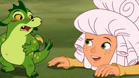 Hexe Lilli – Lilli landet nach dem Hexensprung mit Hektor als Prinzessin im Wald.