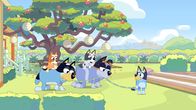Bluey – L-R: Bingo, Uncle Stripe, ,Muffin, Banddit, , Bluey