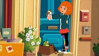 Hexe Lilli – Lilli herzt Lucky vor dem Buchladen.