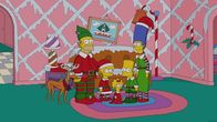 Die Simpsons – Die Simpsons, von Kopf bis Fuß auf Weihnachten eingestellt: Hund Knecht Ruprecht (l.), Homer (2.v.l.), Lisa (3.v.l.), Maggie (3.v.r.), Bart (2.v.r.) und Marge (r.) ...