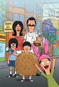 Bob's Burgers – (1. Staffel) - Eine Familie der besonderen Art: Bob (hinten r.), Linda (hinten l.), Louise (vorne r.), Gene (vorne M.) und Tina (vorne l.) ...