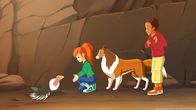 Lassie – Zoe (li.), Lassie und Harvey (re.) haben einen verletzten Kondor entdeckt.