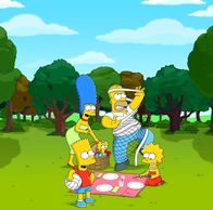 Die Simpsons – (23. Staffel) - Die Simpsons sind eine nicht alltägliche Familie: Maggie (M.), Marge (2.v.l.), Lisa (r.), Homer (2.v.r.) und Bart (l.) ...