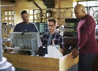 Navy CIS: L.A. – L-R: Special Agent G. Callen (Chris O'Donnell), Eric Beale (Barrett Foa), Special Agent Sam Hanna (LL Cool J)
