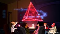 Futurama – Sind gespannt, was sie auf der Reise durch das Tetraeder erwartet: (v.l.n.r.) Professor Hubert, Leela, Hermes, Bender, Amy, Fry und Zoidberg ...