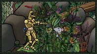 Sir Mouse – Sir Knight versucht Mouse aus dem Monsterkraut zu befreien.