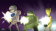 Futurama – Sollte Bender das Turnier gewinnen, werden sie ihm die Hölle heiß machen: (v.l.n.r.) Joey, Donbot und Klemmer ...