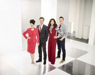 Will & Grace – (v.li.) Megan Mullally (Karen Walker), Eric McCormack (Will Truman), Debra Messing (Grace Adler), Sean Hayes (Jack McFarland).