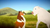 Lassie – Lassie freundet sich mit dem weißen Büffelkalb (rechts) an.