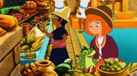 Hexe Lilli – Lilli und das Uromädchen staunen über die Vielfalt der Speisen auf dem Buffet der Inkas.