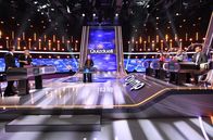 Quizduell-Olymp – Moderator Jörg Pilawa (M.) mit den Kandidaten des Teams „Virtuos“: Till Brönner (l.) und David Garrett (2.v.l.), beide Musiker. Sowie dem Rateteam: Marie-Lousie Finck (3.v.r.), Eckard Freise (2.v.r) und Thorsten Zirkel (r.).