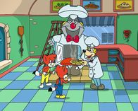Fix & Foxi – "Fix & Foxi", "Pizza-O-Matik / Affenliebe / Manche fliegen tief / Der Preis ist gegessen." Pizza-O-MatikDer Pizzabäcker muss seinen Papa vom Bahnhof abholen. Klar, dass sein Freund, Onkel Fax, und Fix und Foxi so lange in seiner Pizzeria aushelfen. Aber der automatische Pizzabäcker gibt schnell den Geist auf und viele hungrige Gäste warten.AffenliebeAuf dem Weg zum Picknick macht sich ein Rad von Oma Eusebias Wagen selbstständig. Fix und Foxi und Lupinchen nehmen die Verfolgung auf und finden nicht nur das Rad, sondern auch einen waschechten Affen.Manche fliegen tiefDie Geburtstagsfeier von Professor Knox steigt in einem Zeppelin. Die Feier ist in vollem Gang und Lupinchen übernimmt das Steuer. Als Lupo ihr dabei hilft, setzt der Zeppelin allerdings zum rasanten Tiefflug an.Der Preis ist gegessenPapa Pepperkorn möchte, dass Makiki das Preisgeld der diesjährigen Haustier-Schau gewinnt. Dazu hat Makiki überhaupt keine Lust. Erst als das Haustier von Breitmaul nahe am Sieg ist, gibt Makiki eine Kostprobe seiner Akrobatik.