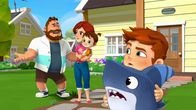 Sharkdog – Vorne, v.li.: Sharkdog, Max. Hinter: Max‘ Familie.