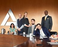 Corporate – L-R: Grace (Aparna Nancherla), John (Adam Lustick), Kate (Anne Dudek), Matt (Matt Ingebretson), Jake (Jake Weisman), Christian DeVille (Lance Reddick).