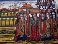 Mysteriöse Inseln – Die Bundeslade kommt nach Äthiopien. Menelik I. trifft mit der aus Jerusalem mitgebrachten Bundeslade ein, ca. 19. Jahrhundert. (Alamy Stock Photo/Pictures From History)