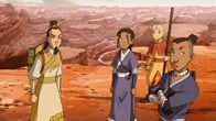 Avatar - Herr der Elemente – L-R: Gan Jin Scout, Katara, Aang, Sokka