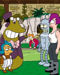 Futurama – L-R: Grunka Lunka, Slurms McKenzie, Fry, Bender, Leela