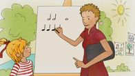 Meine Freundin Conni – Einfach Lärm machen ist leicht, doch Noten lernen ist um einiges schwieriger. Geduldig erklärt Hanne Conni und den anderen die unterschiedlichen Noten.