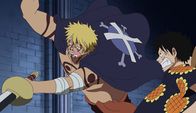 One Piece – Bellamy (l.); Ruffy (r.)