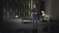 Terra X: Deutschland in ... – Mirko Drotschmann neben einer Grafik von Marlene Dietrich, die die "neue Frau" der Zwanziger Jahre verkörpert.